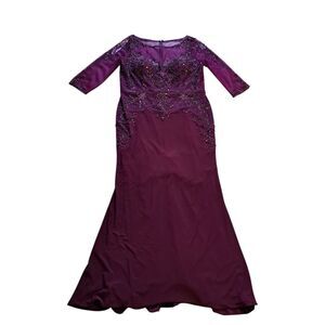 Christina Wu Mother Of The Bride Glam Sheer Trumpet Dress 17890 Size 18 Merlot